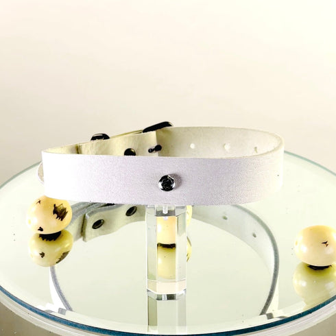 SiaLinda: Halsband Blanche Premium Nappa/Velours weiß, pur, mit Kristall oder mit O-Ring - SiaLinda.com