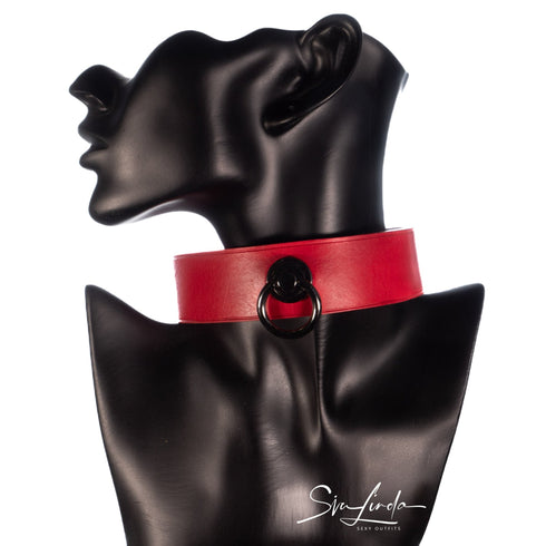 SiaLinda: Halsband Buddy rot 30mm Rindersoftleder, 2 Längen, 2 O-Ringe oder solo - SiaLinda.com