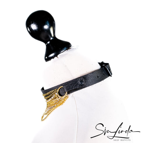 SiaLinda: Halsband Daisy Kettchen & Kristall silber oder gold, Elchleder aus Finnland, schwarz - SiaLinda.com