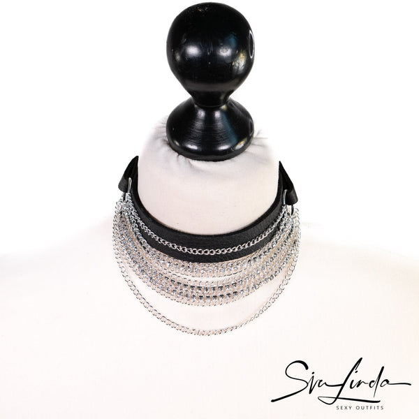 SiaLinda: Halsband Daisy Kettchen & Kristall silber oder gold, Elchleder aus Finnland, schwarz - SiaLinda.com