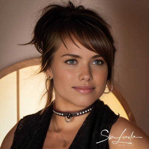 SiaLinda: Halsband echtes Elch Leder mit kl. O-Ring und Strass, schwarz / rot 14 mm breit - SiaLinda.com