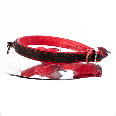SiaLinda: Halsband echtes Elch Leder mit kl. O-Ring, zweifarbig, schwarz / rot 14 mm breit - SiaLinda.com