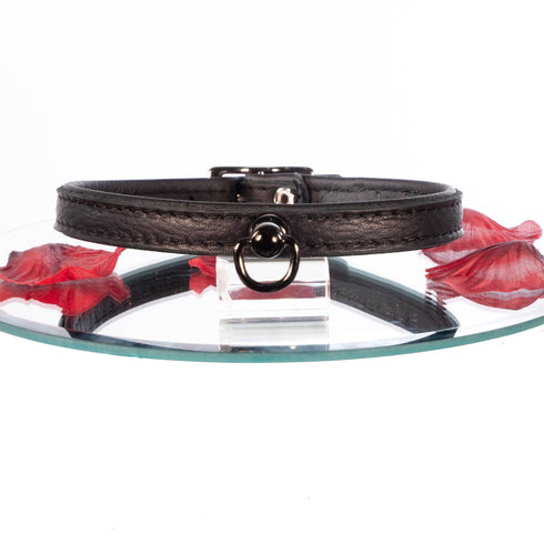 SiaLinda: Halsband echtes Elch Leder mit kl. O-Ring, zweifarbig, schwarz / schwarz 14 mm breit - SiaLinda.com