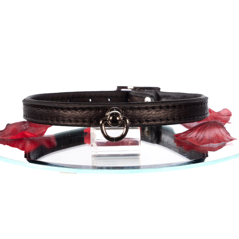 SiaLinda: Halsband echtes Elch Leder mit kl. O-Ring, zweifarbig, schwarz / schwarz 14 mm breit - SiaLinda.com