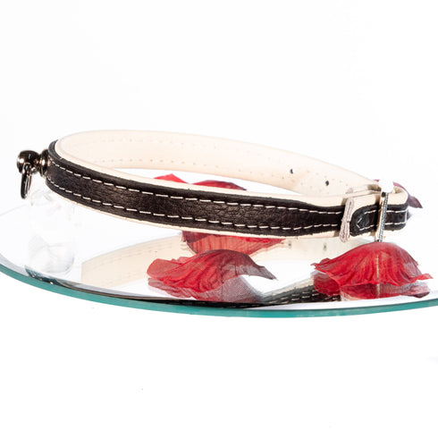 SiaLinda: Halsband echtes Elch Leder mit kleinem O-Ring, zweifarbig, schwarz / weiss 14 mm breit - SiaLinda.com