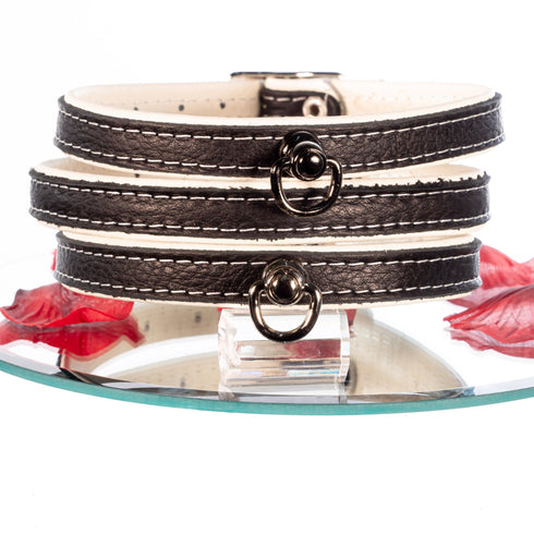 SiaLinda: Halsband echtes Elch Leder mit kleinem O-Ring, zweifarbig, schwarz / weiss 14 mm breit - SiaLinda.com