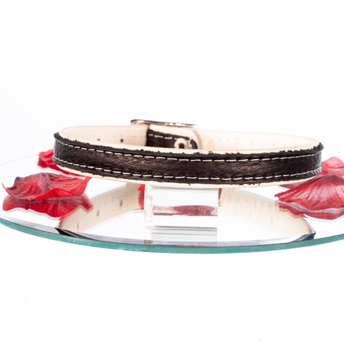 SiaLinda: Halsband echtes Elch Leder mit kleinem O-Ring, zweifarbig, schwarz / weiss 14 mm breit - SiaLinda.com