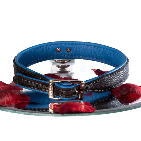 SiaLinda: Halsband echtes Elch Leder mit Strass blau schwarz, gr. O-Ring, 20mm breit - SiaLinda.com