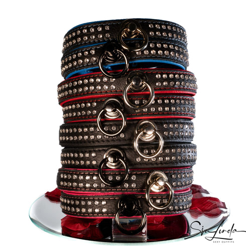 SiaLinda: Halsband echtes Elch Leder mit Strass schwarz 20mm breit - SiaLinda.com