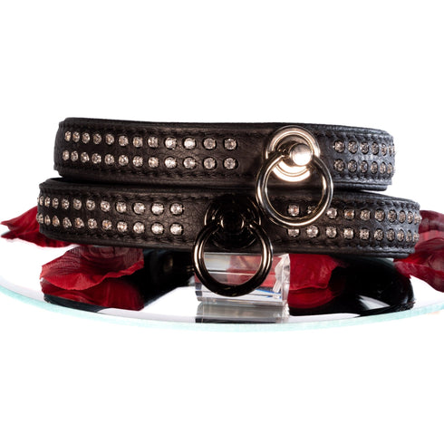 SiaLinda: Halsband echtes Elch Leder mit Strass schwarz 20mm breit - SiaLinda.com