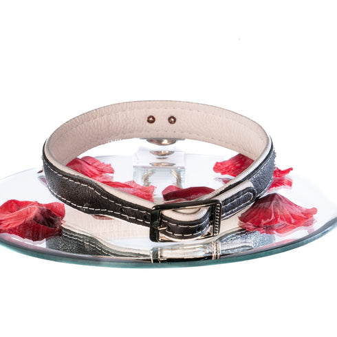 SiaLinda: Halsband echtes Elch Leder mit Strass weiss schwarz, gr. O-Ring, 20mm breit - SiaLinda.com