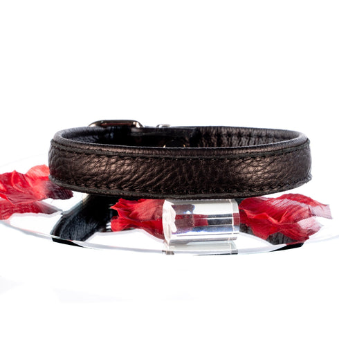 SiaLinda: Halsband echtes Elch Leder schwarz, 2 Größen, 2 O-Ringe, 20mm breit - SiaLinda.com