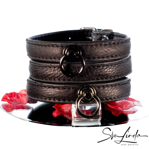 SiaLinda: Halsband echtes Elch Leder schwarz, 2 Größen, 2 O-Ringe, 20mm breit - SiaLinda.com