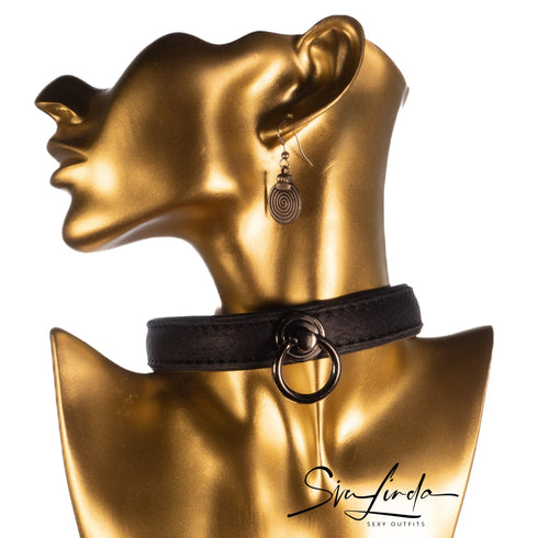 SiaLinda: Halsband echtes Elch Leder schwarz, 2 Größen, 2 O-Ringe, 20mm breit - SiaLinda.com