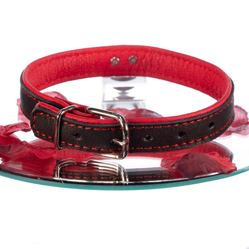 SiaLinda: Halsband echtes Elch Leder, zweifarbig, schwarz / rot, 2 Größen, 2 O-Ringe, 20mm breit - SiaLinda.com