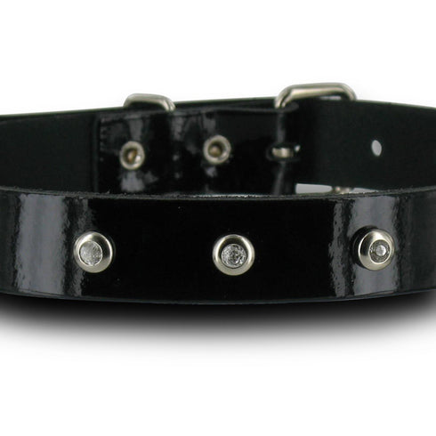 SiaLinda: Halsband echtes Lackleder schwarz mit 9 Straß - Kristallen, sehr edel, Leder - SiaLinda.com