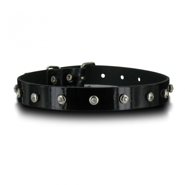 SiaLinda: Halsband echtes Lackleder schwarz mit 9 Straß - Kristallen, sehr edel, Leder - SiaLinda.com