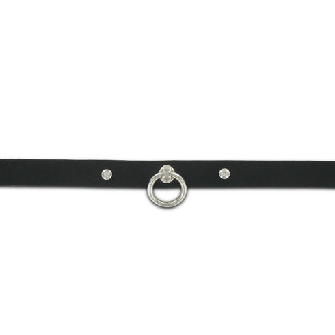 SiaLinda: Halsband echtes Leder schwarz mit 2 Straß - Kristallen und großem O-Ring 20mm, Geschenkverpackung - SiaLinda.com