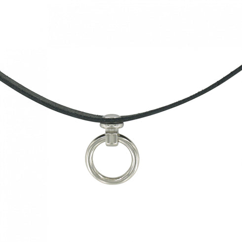 SiaLinda: Halsband echtes Leder schwarz mit 2 Straß - Kristallen und großem O-Ring 20mm, Geschenkverpackung - SiaLinda.com