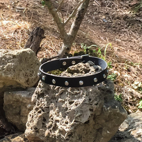 SiaLinda: Halsband echtes Leder schwarz mit 9 Straß - Kristallen, sehr edel - SiaLinda.com