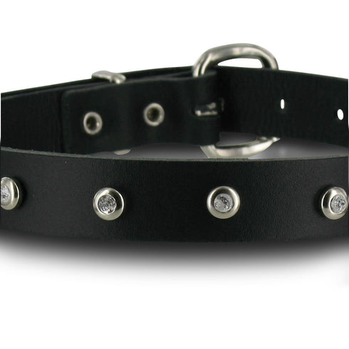 SiaLinda: Halsband echtes Leder schwarz mit 9 Straß - Kristallen, sehr edel - SiaLinda.com