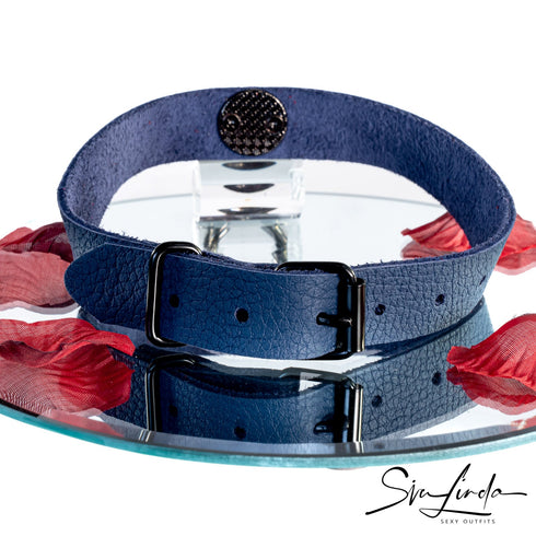 SiaLinda: Halsband Elchleder aus Finnland, blau, pur oder mit O-Ring nach Wahl - SiaLinda.com