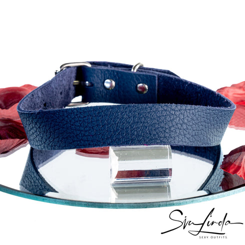 SiaLinda: Halsband Elchleder aus Finnland, blau, pur oder mit O-Ring nach Wahl - SiaLinda.com