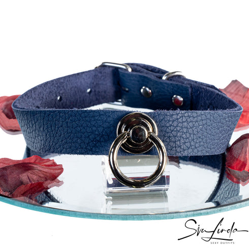 SiaLinda: Halsband Elchleder aus Finnland, blau, pur oder mit O-Ring nach Wahl - SiaLinda.com