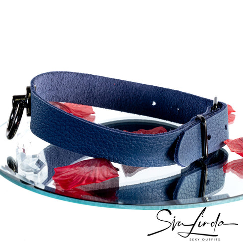 SiaLinda: Halsband Elchleder aus Finnland, blau, pur oder mit O-Ring nach Wahl - SiaLinda.com