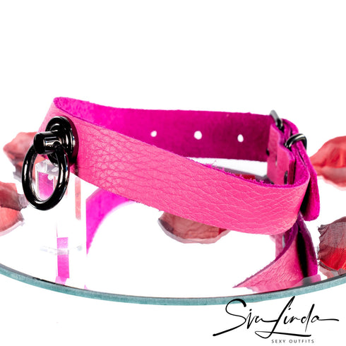 SiaLinda: Halsband Elchleder aus Finnland, pink / rosa, pur oder mit O-Ring nach Wahl - SiaLinda.com