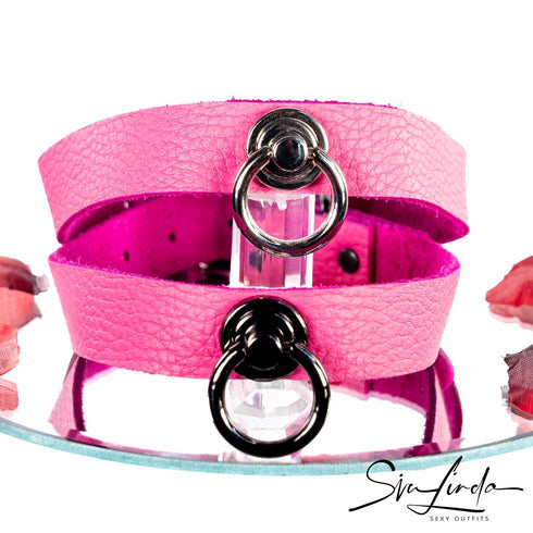 SiaLinda: Halsband Elchleder aus Finnland, pink / rosa, pur oder mit O-Ring nach Wahl - SiaLinda.com