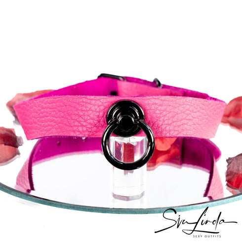 SiaLinda: Halsband Elchleder aus Finnland, pink / rosa, pur oder mit O-Ring nach Wahl - SiaLinda.com