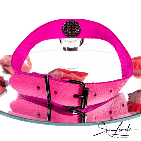 SiaLinda: Halsband Elchleder aus Finnland, pink / rosa, pur oder mit O-Ring nach Wahl - SiaLinda.com