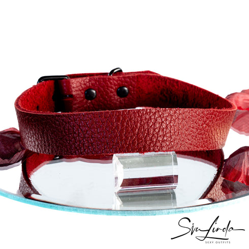 SiaLinda: Halsband Elchleder aus Finnland, rot, pur oder mit O-Ring nach Wahl - SiaLinda.com