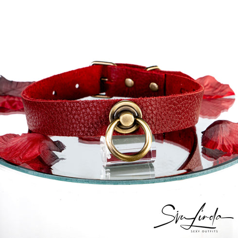 SiaLinda: Halsband Elchleder aus Finnland, rot, pur oder mit O-Ring nach Wahl - SiaLinda.com