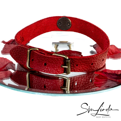 SiaLinda: Halsband Elchleder aus Finnland, rot, pur oder mit O-Ring nach Wahl - SiaLinda.com