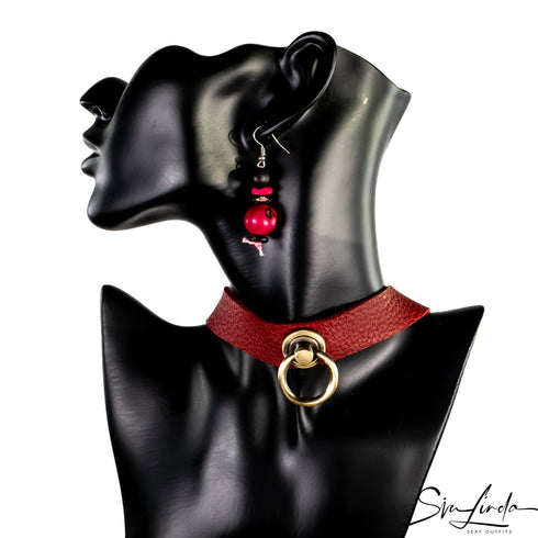 SiaLinda: Halsband Elchleder aus Finnland, rot, pur oder mit O-Ring nach Wahl - SiaLinda.com