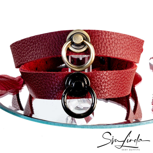 SiaLinda: Halsband Elchleder aus Finnland, rot, pur oder mit O-Ring nach Wahl - SiaLinda.com