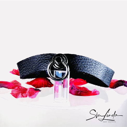 SiaLinda: Halsband Elchleder aus Finnland, schwarz, pur oder mit O-Ring nach Wahl - SiaLinda.com