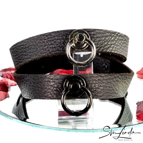 SiaLinda: Halsband Elchleder aus Finnland, schwarz, pur oder mit O-Ring nach Wahl - SiaLinda.com