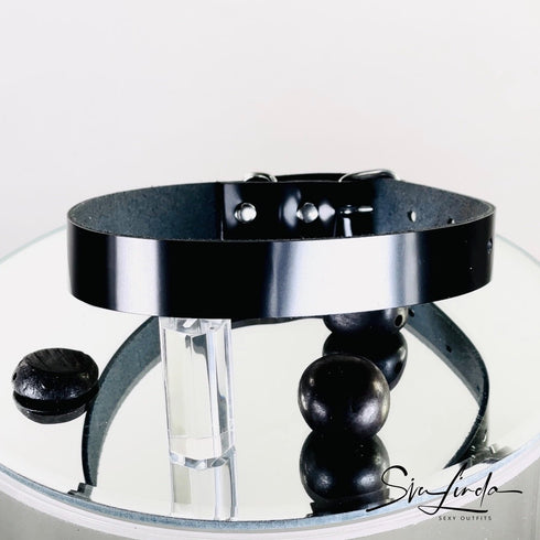 SiaLinda: Halsband Lacky Lackleder 2.0 schwarz, pur, mit Kristall oder mit O-Ring - SiaLinda.com