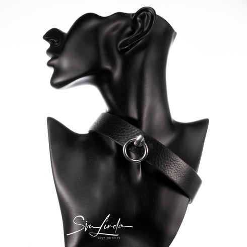 SiaLinda: Halsband Leder O-Ring Edelstahl, Serie Nummer 12, Strong 25mm breit - SiaLinda.com