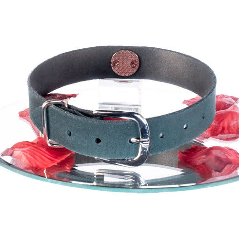 SiaLinda: Halsband Leia grün Kristall und Ring silber, echt Rinds-Velourleder - SiaLinda.com