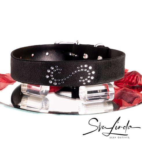 SiaLinda: Halsband Leia Kristall silber in Rankenform, echt Rinds-Velourleder - SiaLinda.com