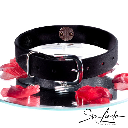 SiaLinda: Halsband Leia Kristall und Ring silber, echt Rinds-Velourleder - SiaLinda.com