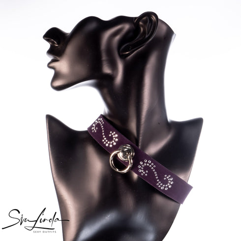 SiaLinda: Halsband Leia lila Kristall und Ring silber, echt Rinds-Velourleder - SiaLinda.com