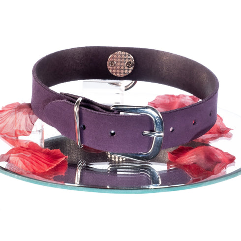 SiaLinda: Halsband Leia lila Kristall und Ring silber, echt Rinds-Velourleder - SiaLinda.com