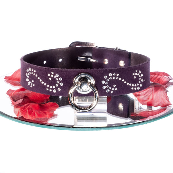 SiaLinda: Halsband Leia lila Kristall und Ring silber, echt Rinds-Velourleder - SiaLinda.com