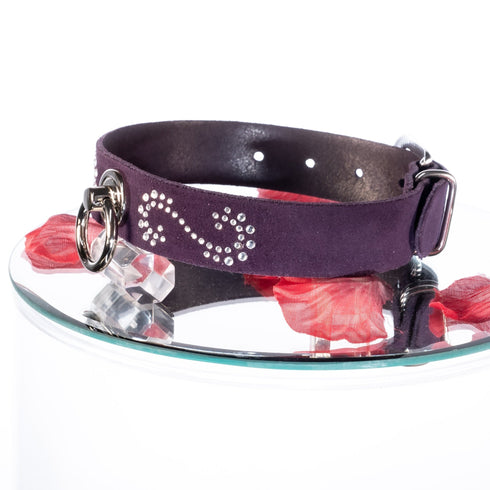SiaLinda: Halsband Leia lila Kristall und Ring silber, echt Rinds-Velourleder - SiaLinda.com