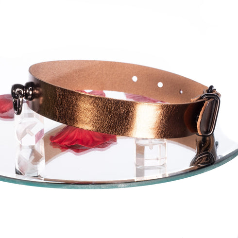 SiaLinda: Halsband Nobile, gold laminiert und schwarzer O-Ring, echt Rindsleder - SiaLinda.com